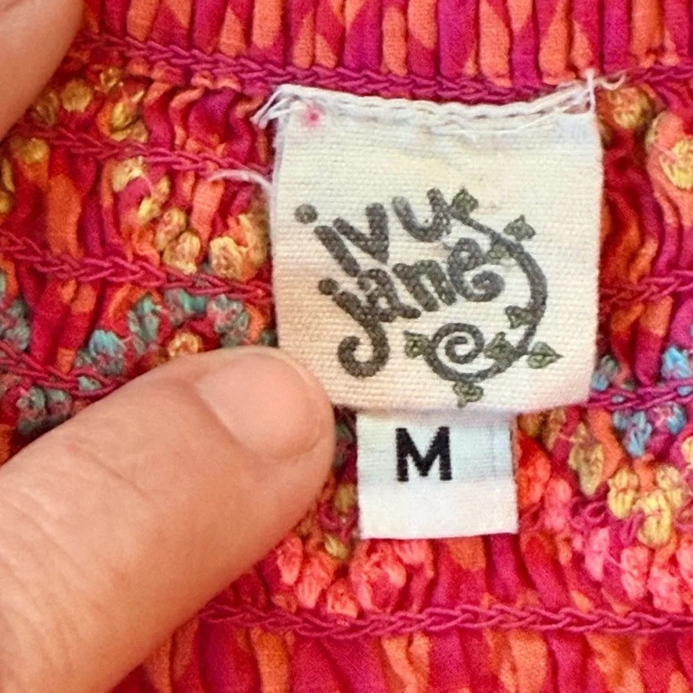 Ivy Jane Smocked Neck Pink Heart-Print Blouse size M preppy upscale - Picture 6 of 7